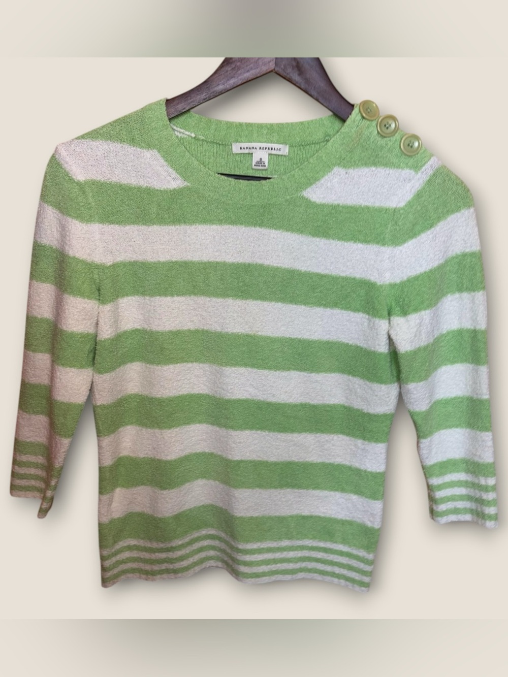 Vintage Y2K Terry Cloth Cotton Banana Republic Striped Button-Shoulder Sweater